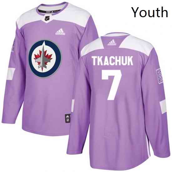 Youth Adidas Winnipeg Jets 7 Keith Tkachuk Authentic Purple Fights Cancer Practice NHL Jersey